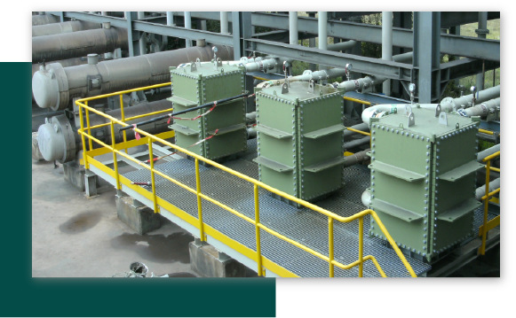 fullly welded plate heat exchanger installed in factory